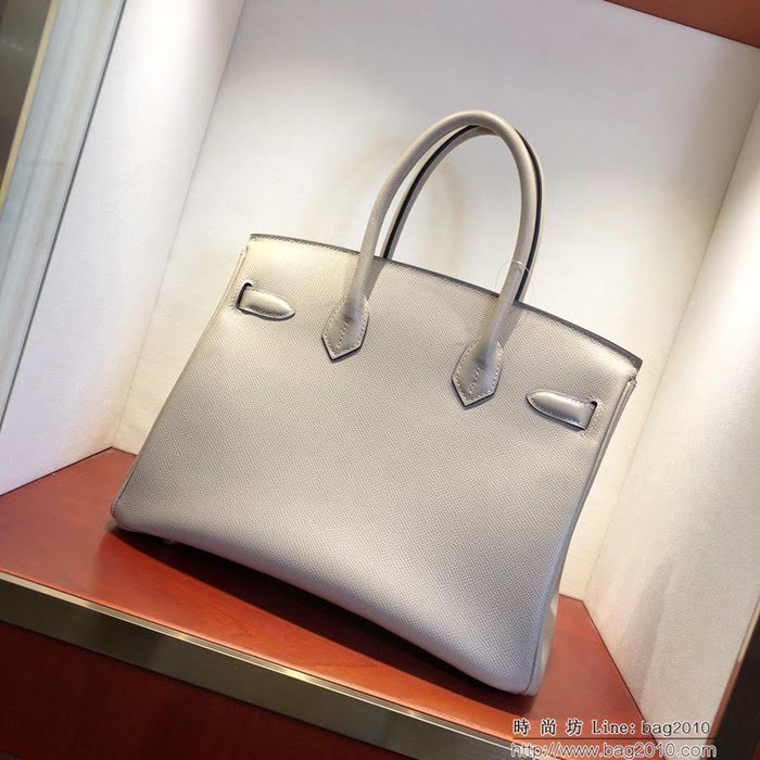 HERMES愛馬仕 鉑金包 Birkin 30cm Epsom S2 Trench 風衣灰 銀扣 頂級工藝 純手縫蠟線 時尚手提包  Ama1215